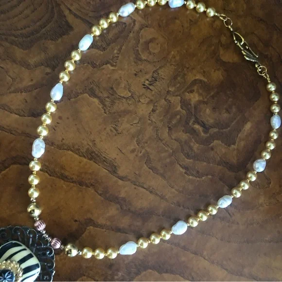 Handcrafted repurpose freshwater pearl feather claw Czech glass Pearl necklace